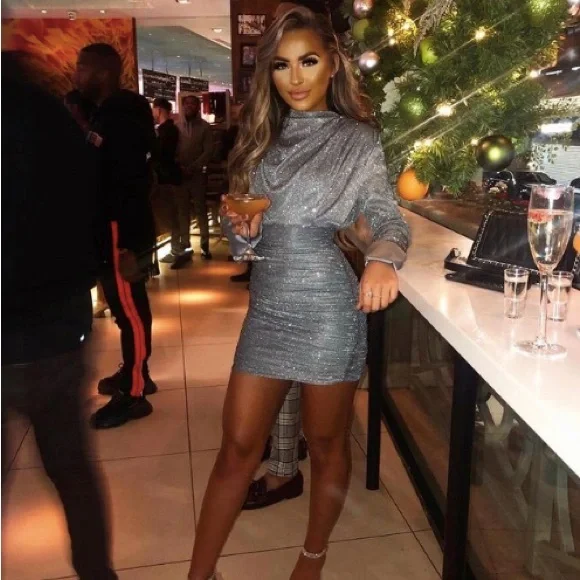 RARE House of CB 'Irena' Silver Sparkle Draped Dress NWT - Picture 9 of 16